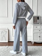 2pcs Casual Floral & Contrast Panel Pocketed Hoodie Sets